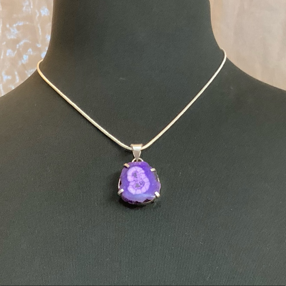 Sterling Silver Druzy Purple Necklace